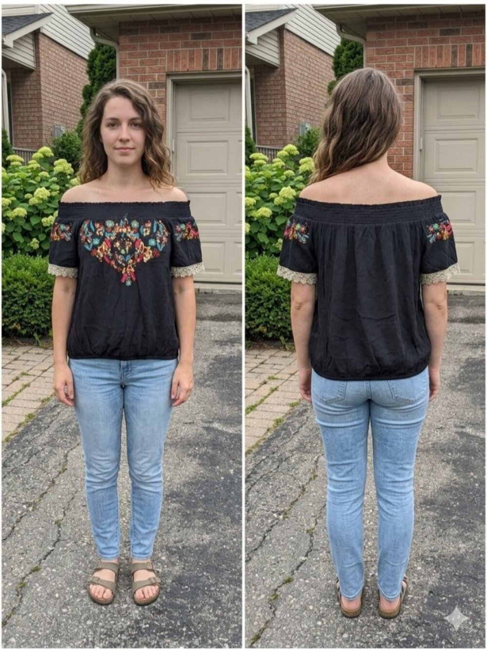 Boston Proper XL Black Off Shoulder Boho Embroidered Sequin Lace Top Whimsigoth